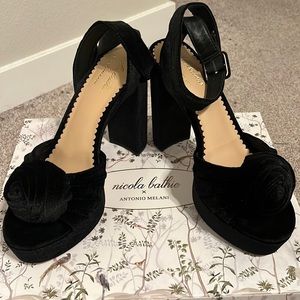 ANTONIO MELANI & NICOLA BATHIE EMILIA VELVET ROSE PLATFORM DRESS SANDALS